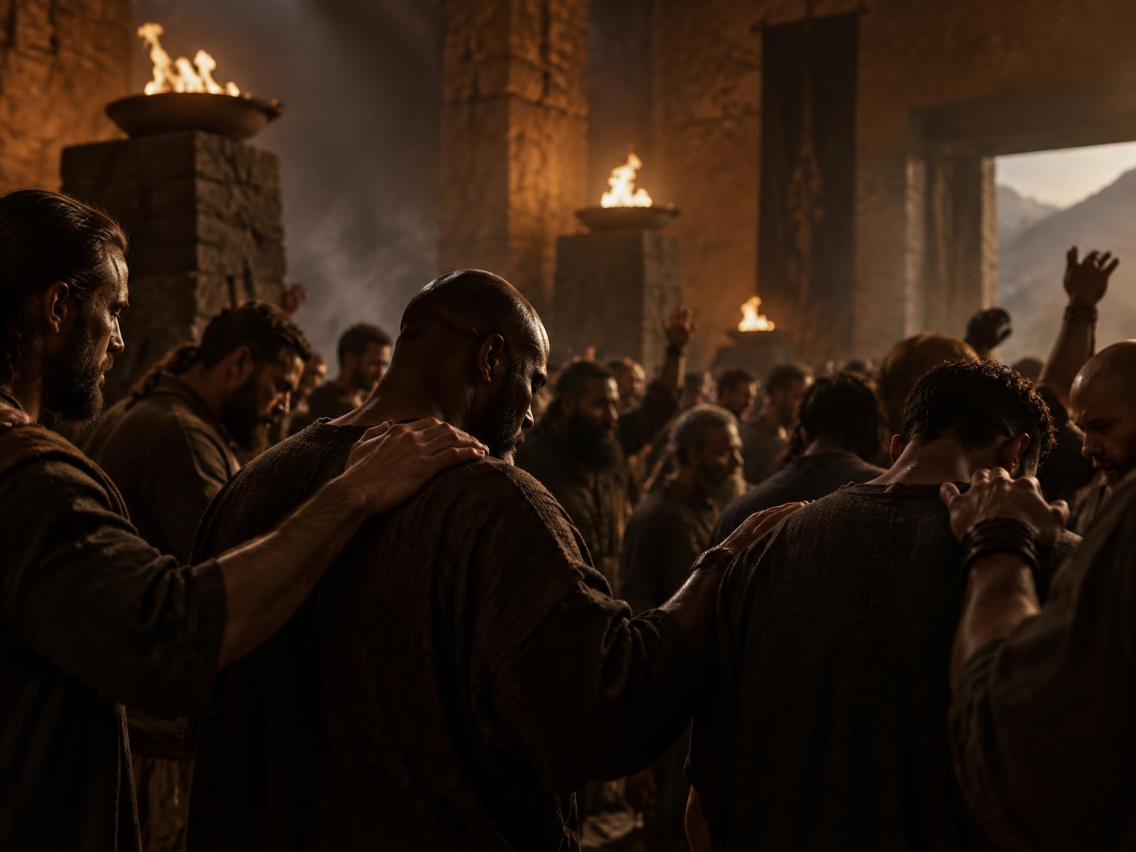 Men praying together in brotherhood