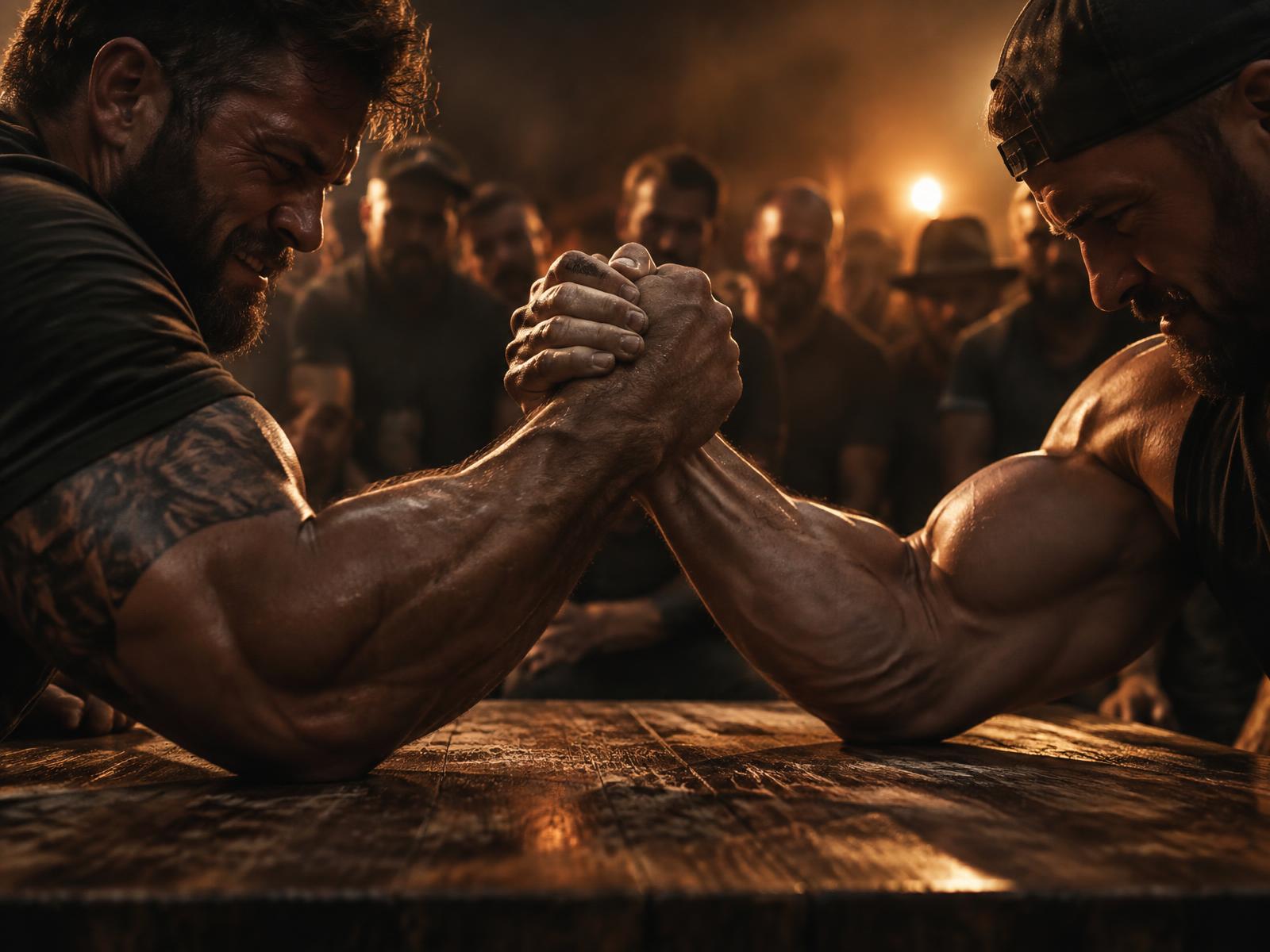 Men competing in arm wrestling